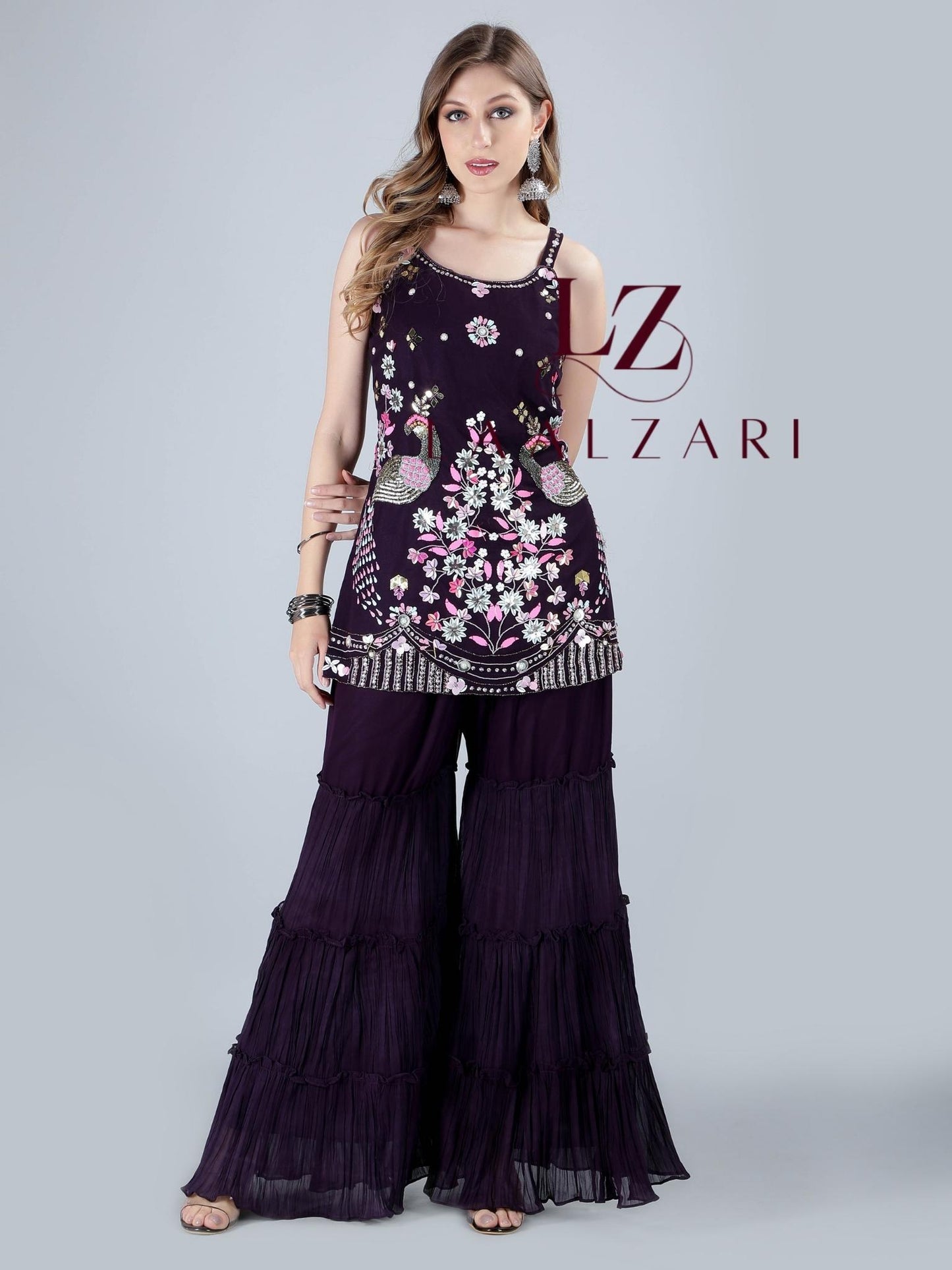 Plumy Purple indo western sharara suit
