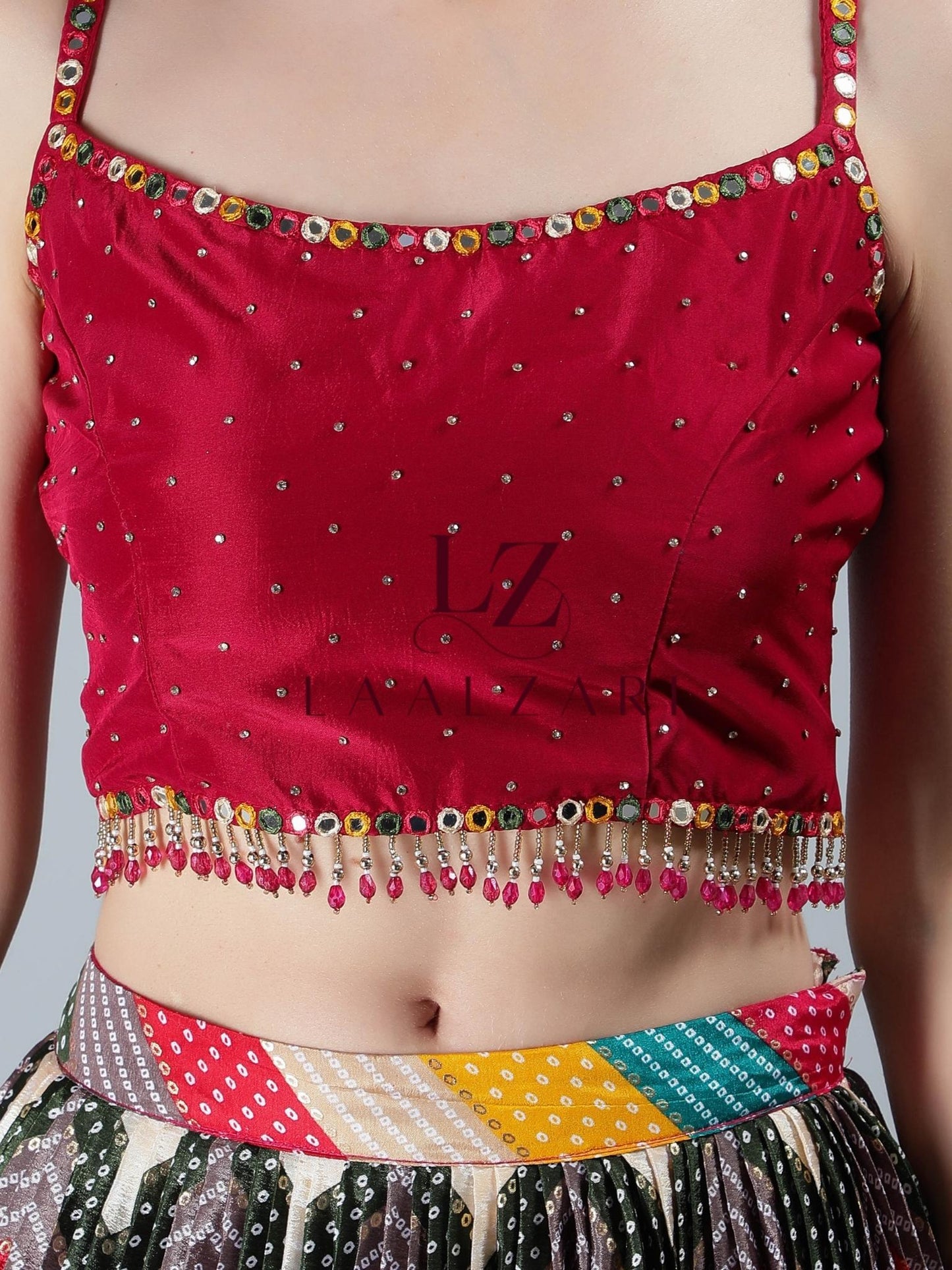 Rajesthani rang red crop top skirt