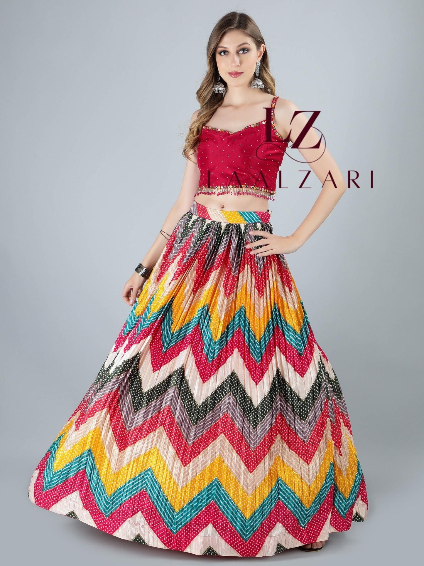 Rajesthani rang red crop top skirt