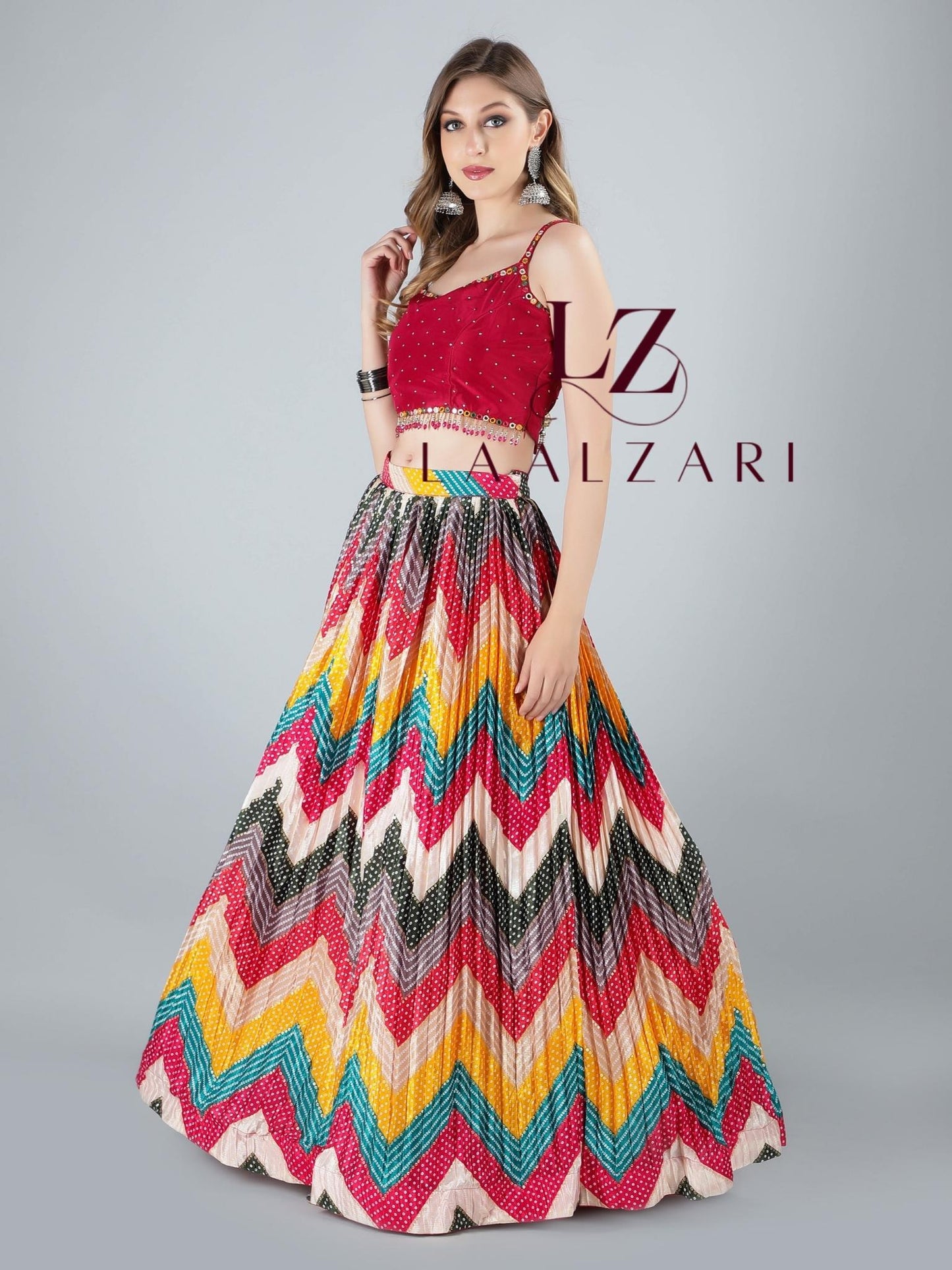Rajesthani rang red crop top skirt