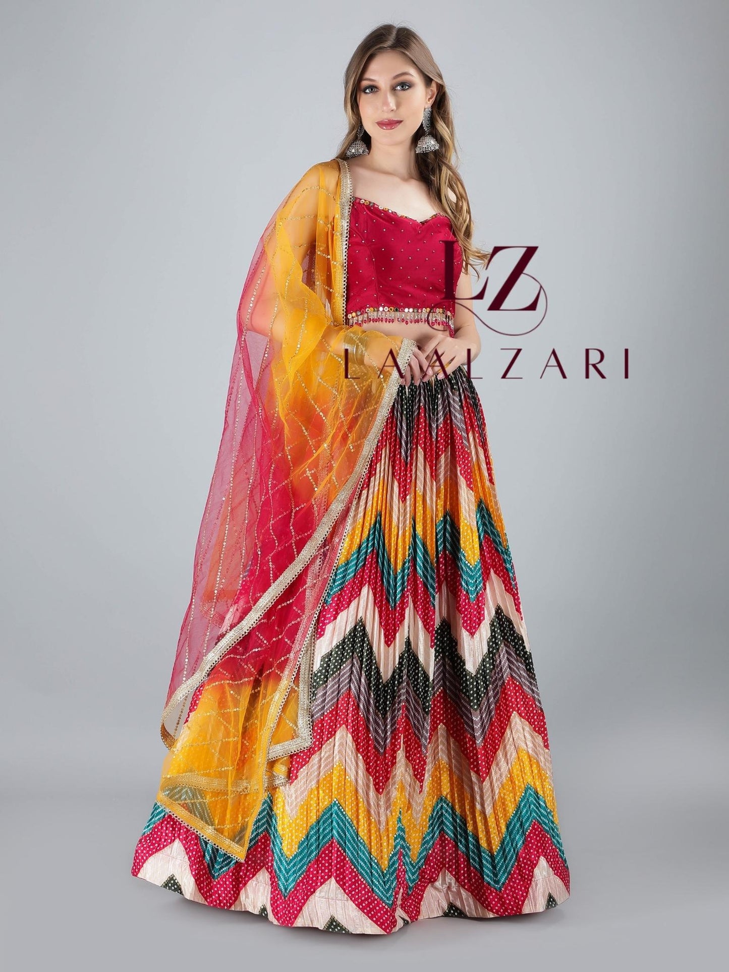 Rajesthani rang red crop top skirt