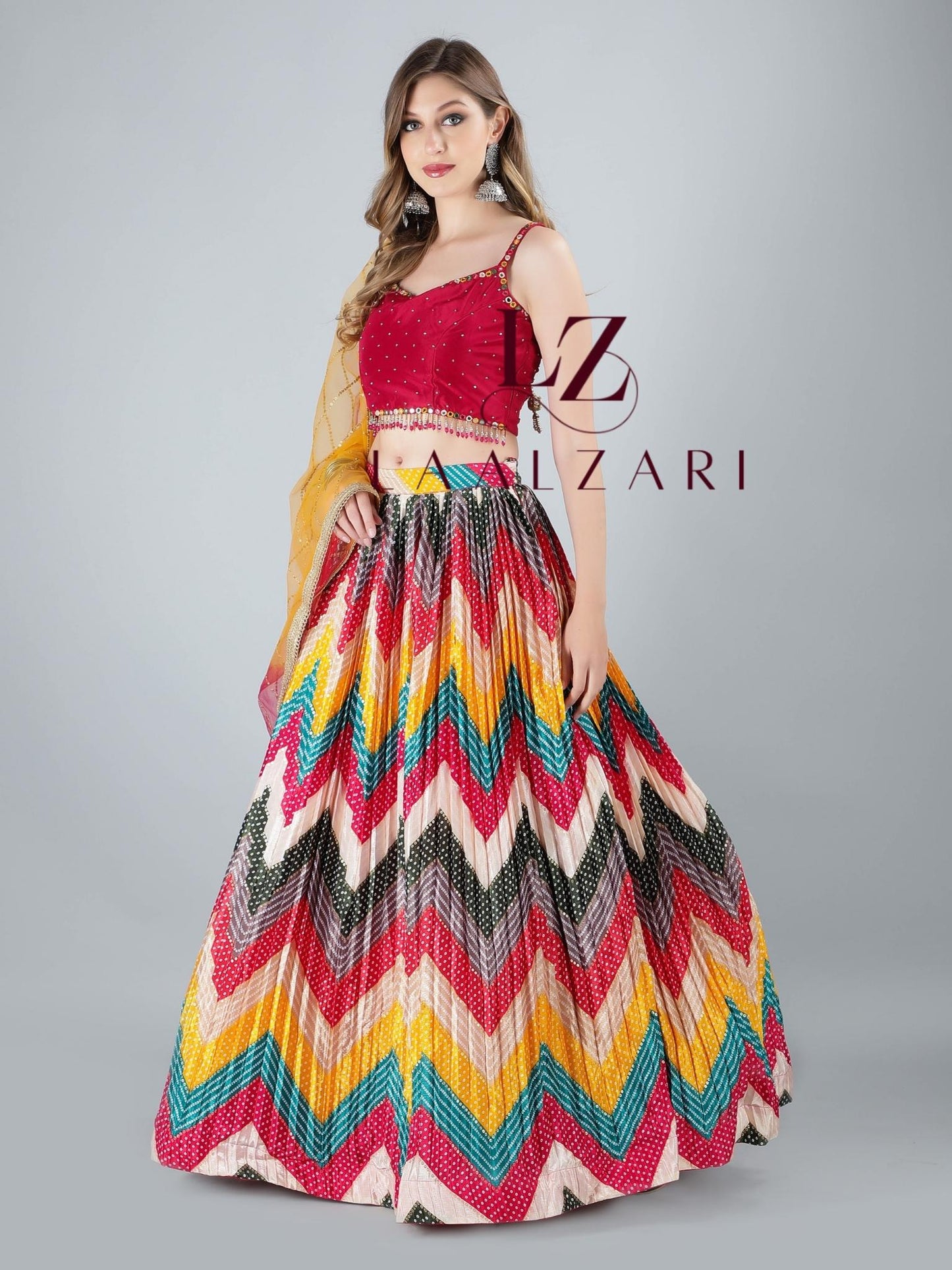 Rajesthani rang red crop top skirt