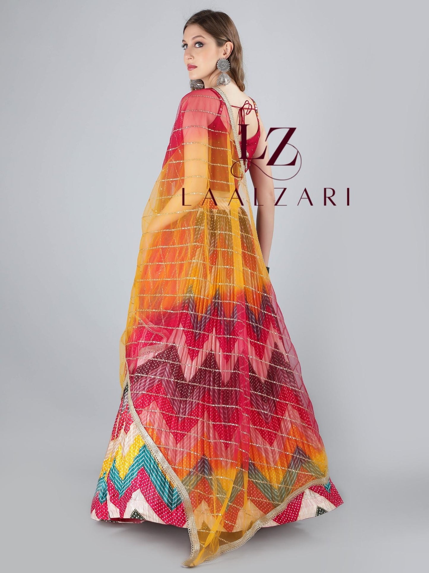 Rajesthani rang red crop top skirt