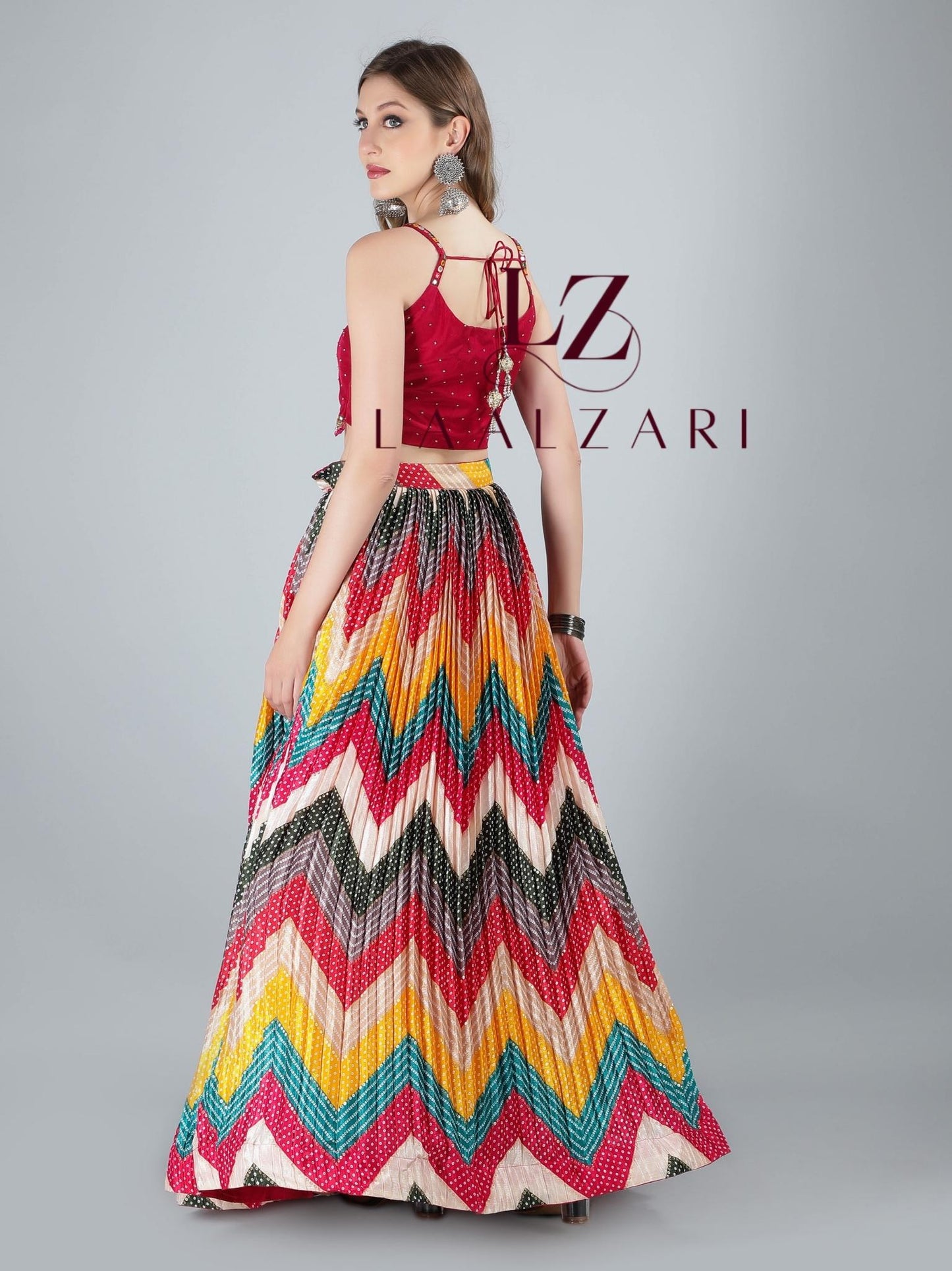 Rajesthani rang red crop top skirt