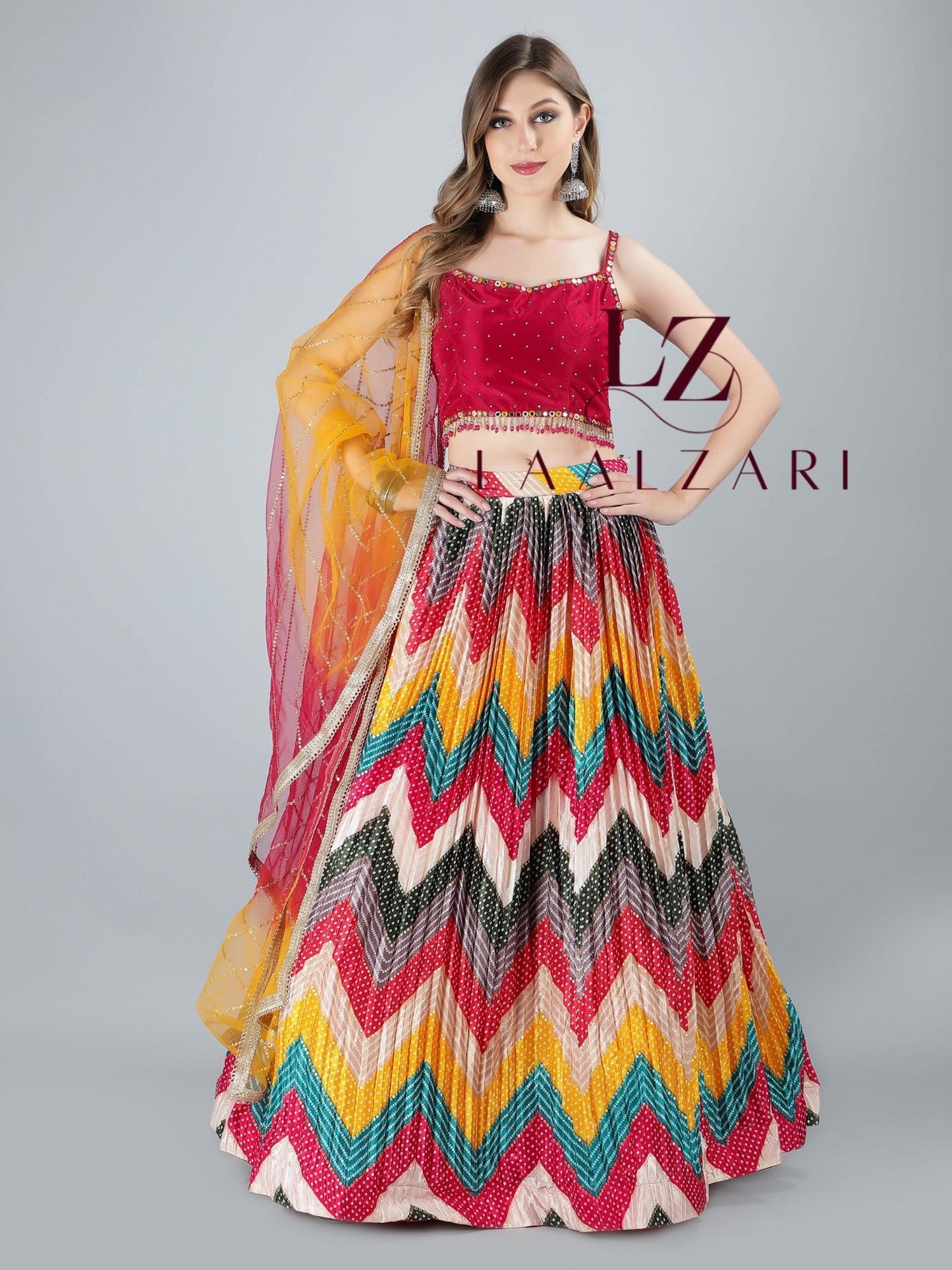 Rajesthani rang red crop top skirt