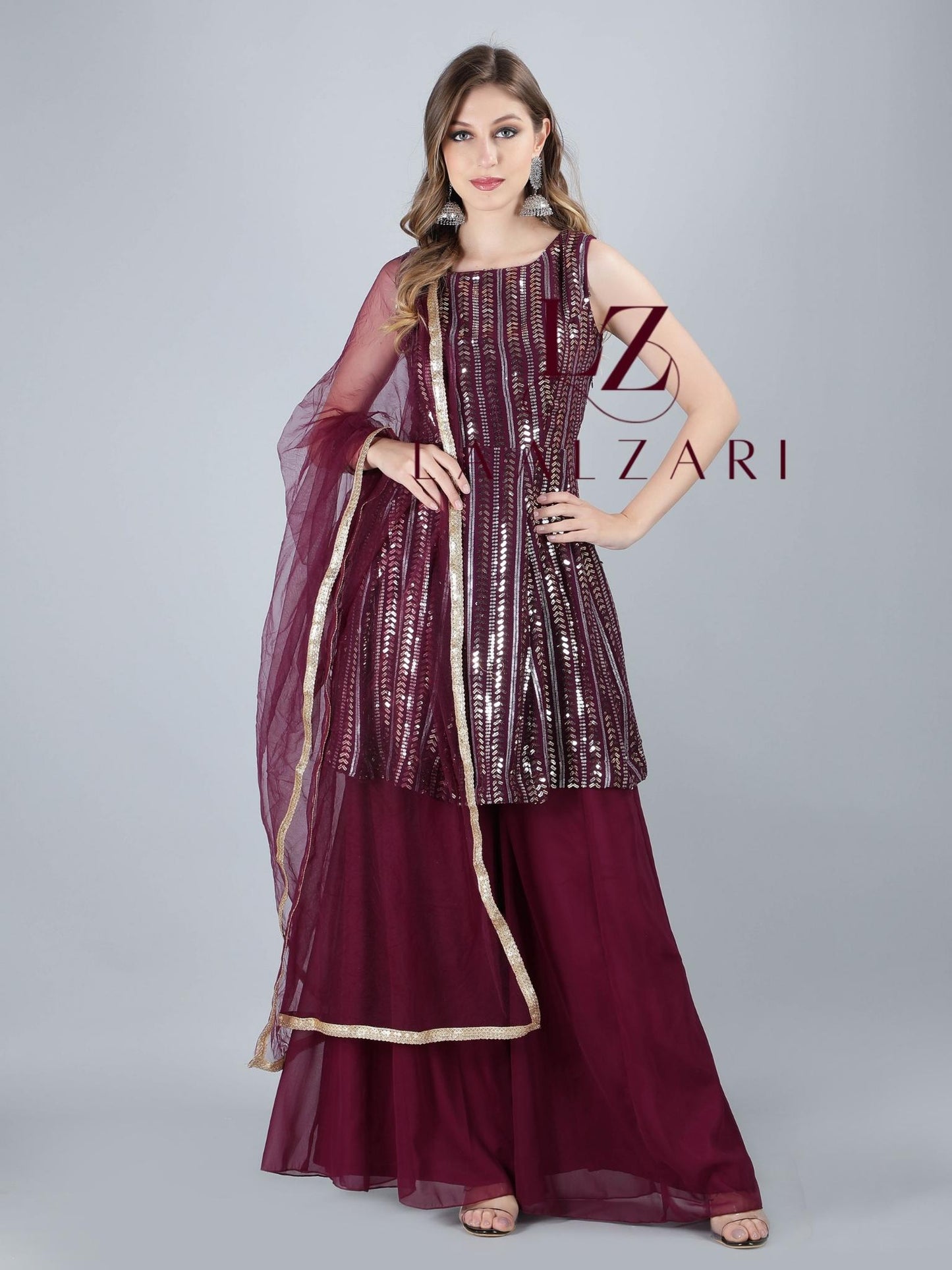 wine peplum top with sharara