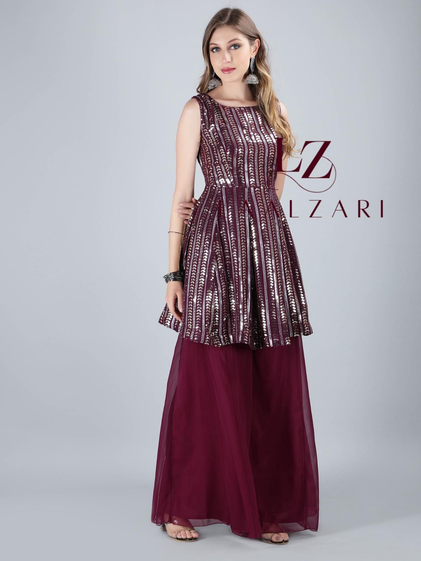 wine peplum top with sharara