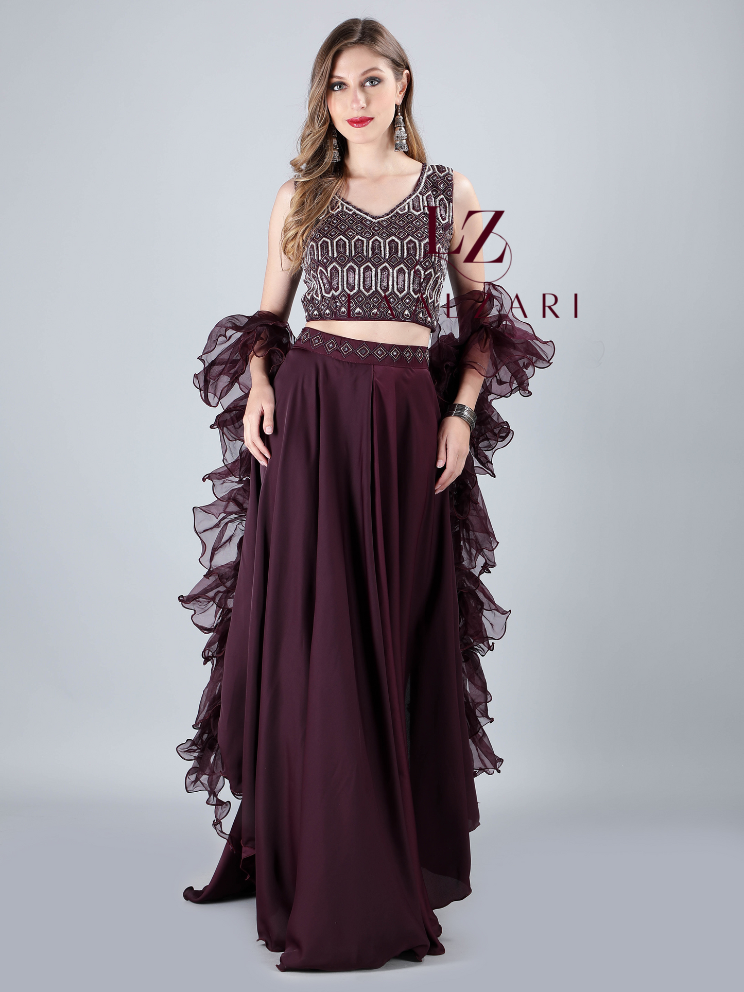 Mulberry hues crop top with palazo