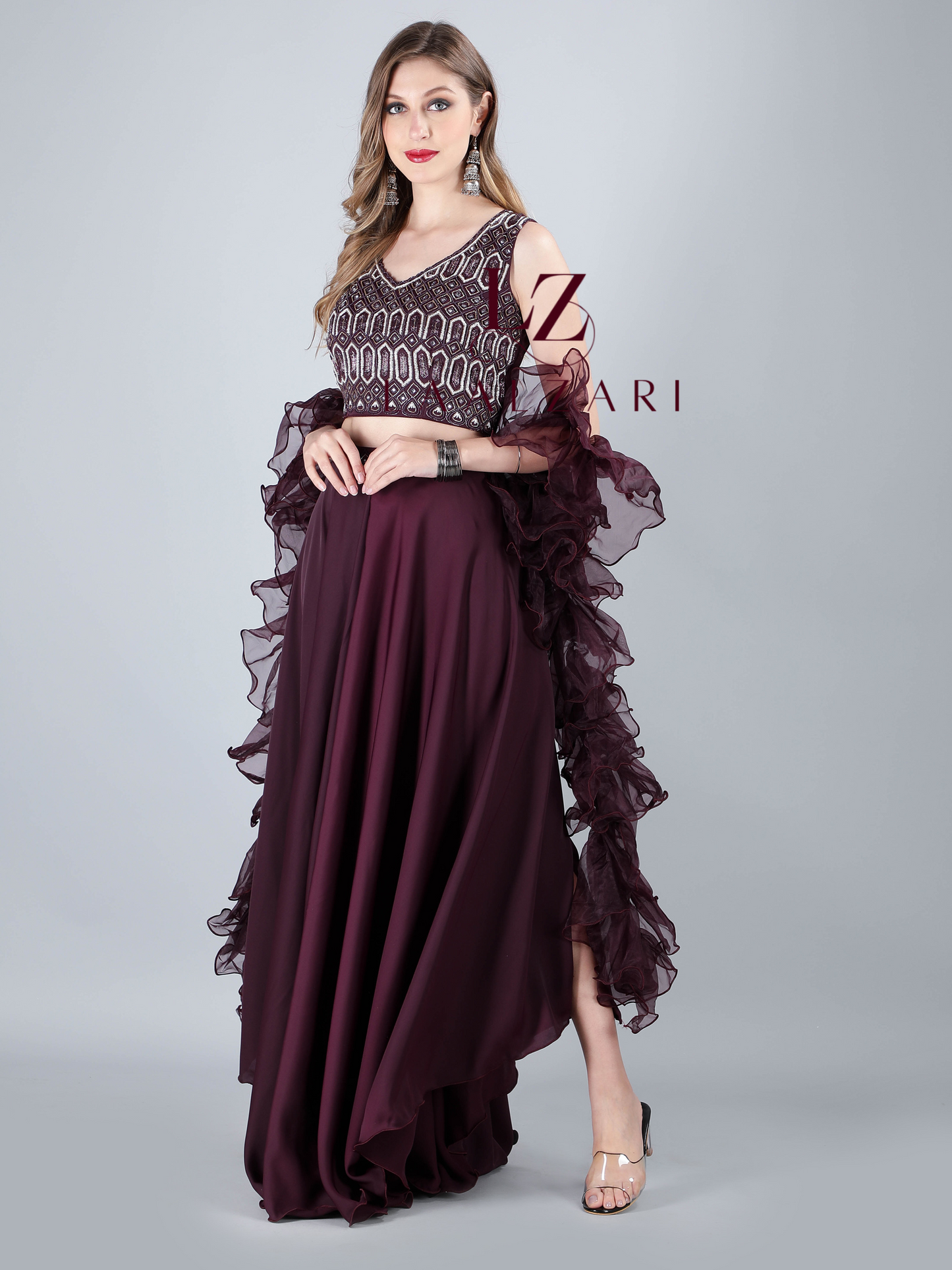 Mulberry hues crop top with palazo