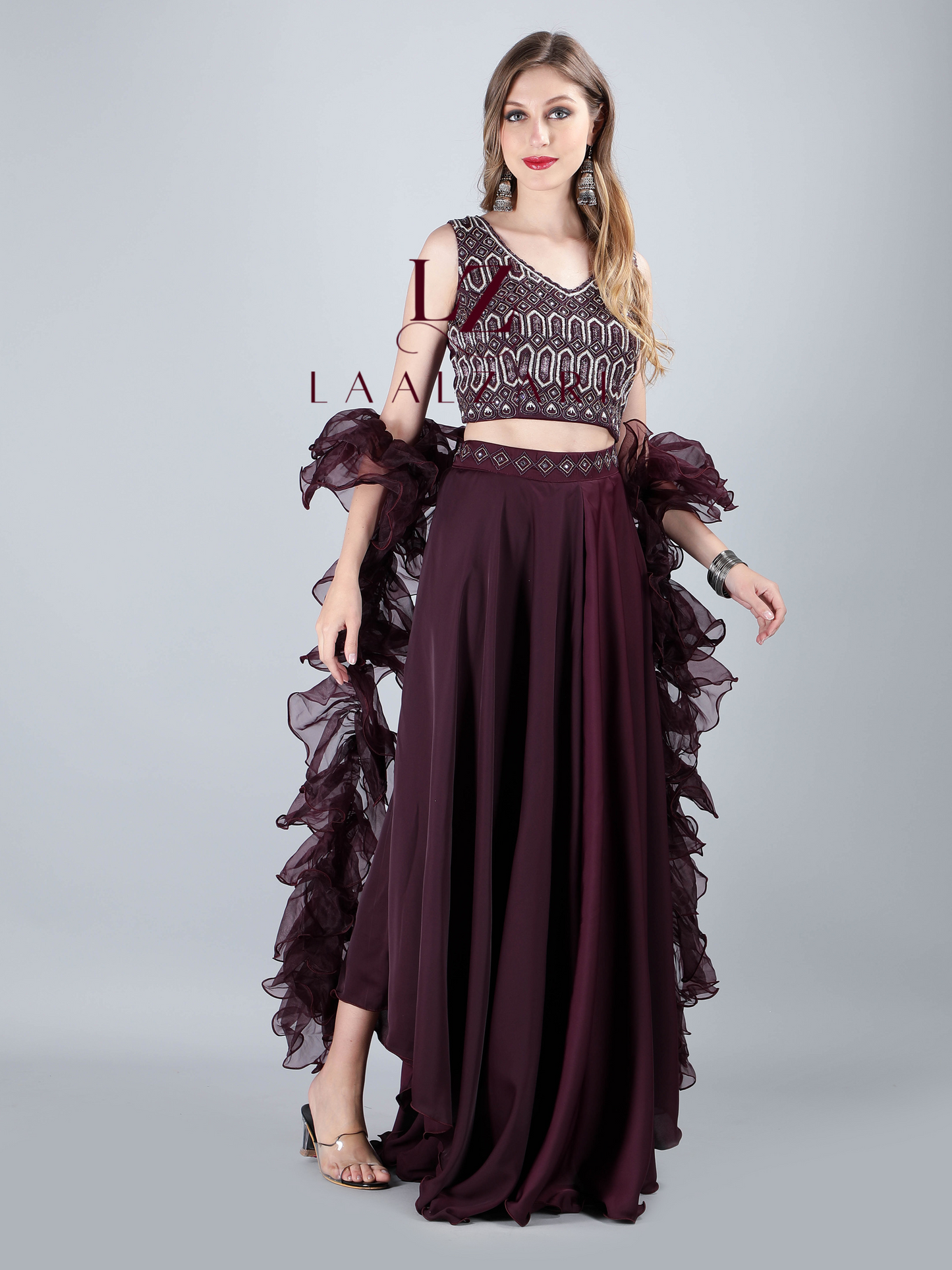 Mulberry hues crop top with palazo
