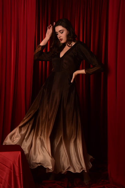 BROWN OMBRE FLARED GOWN