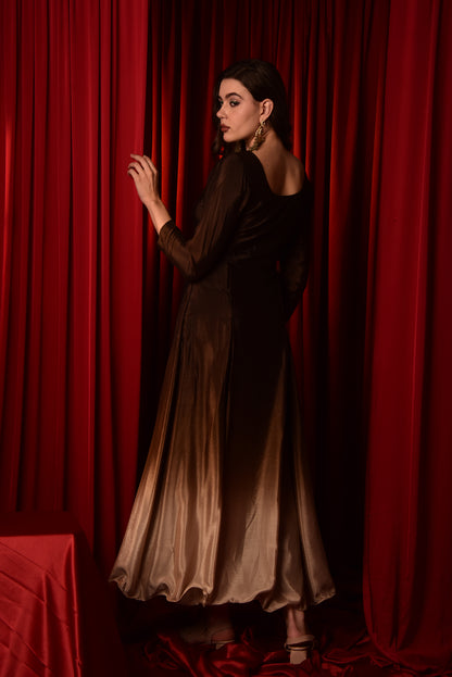 BROWN OMBRE FLARED GOWN