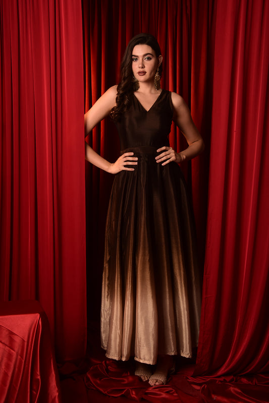BROWN OMBRE SLEEVELESS GOWN