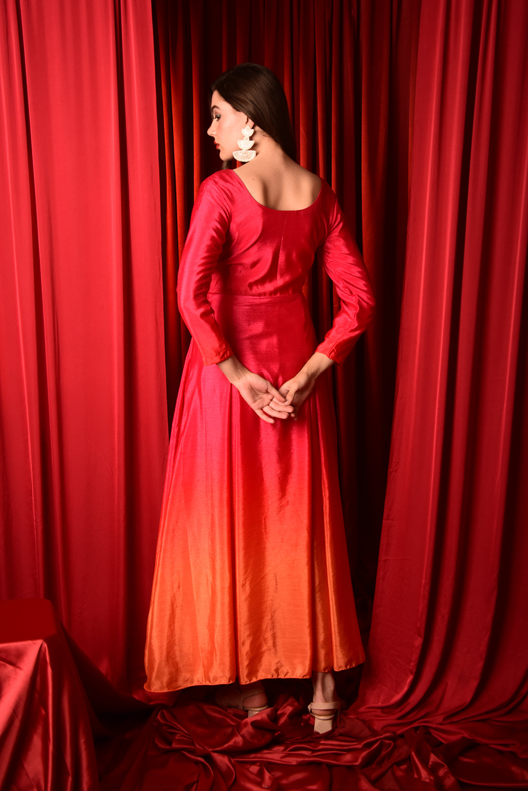 PINK ORANGE OMBRE FLARED GOWN