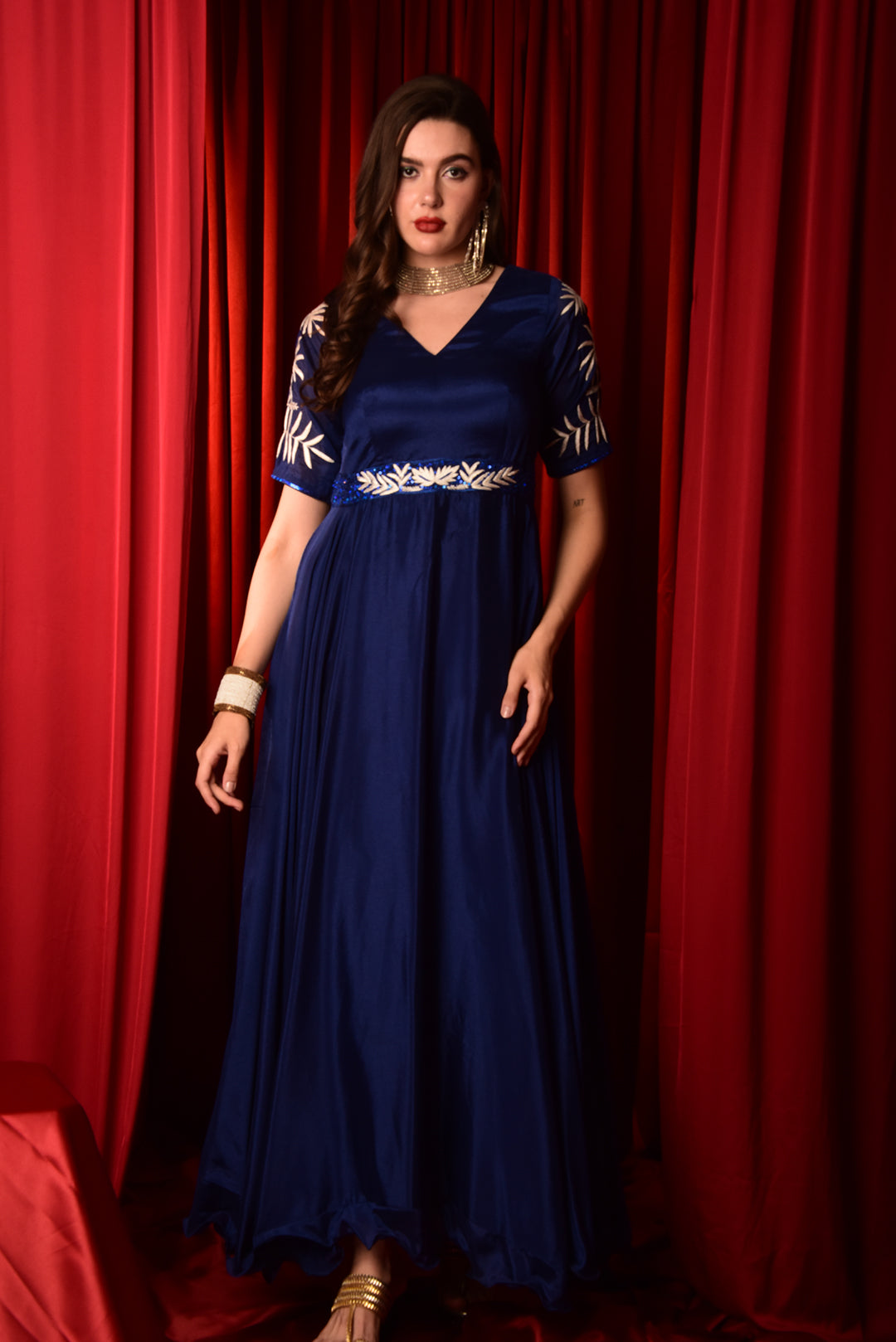 BLUE MAXI LENGTH FLARED GOWN