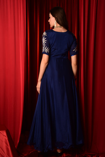 BLUE MAXI LENGTH FLARED GOWN