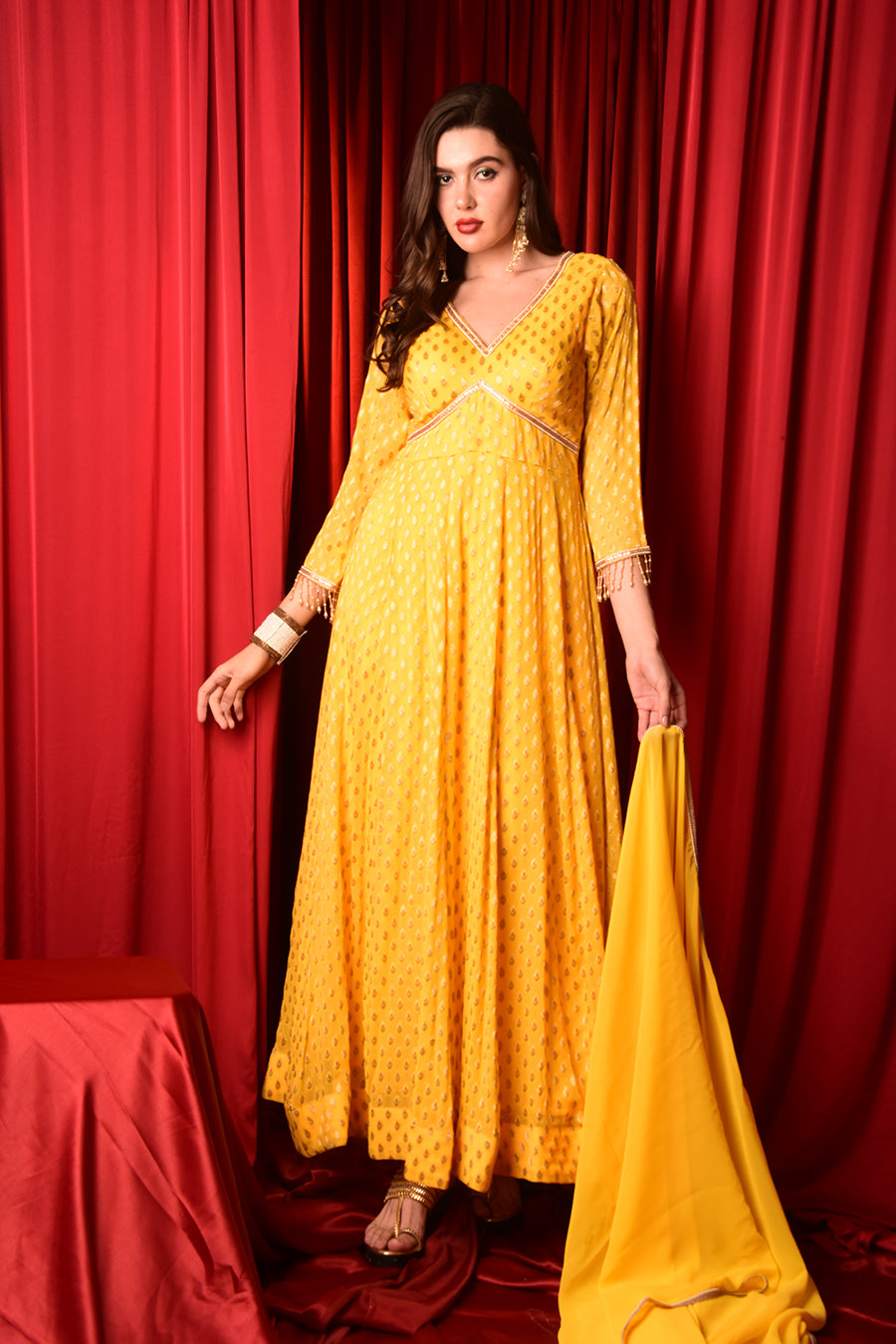 YELLOW MAXI GOWN WITH DUPATTA