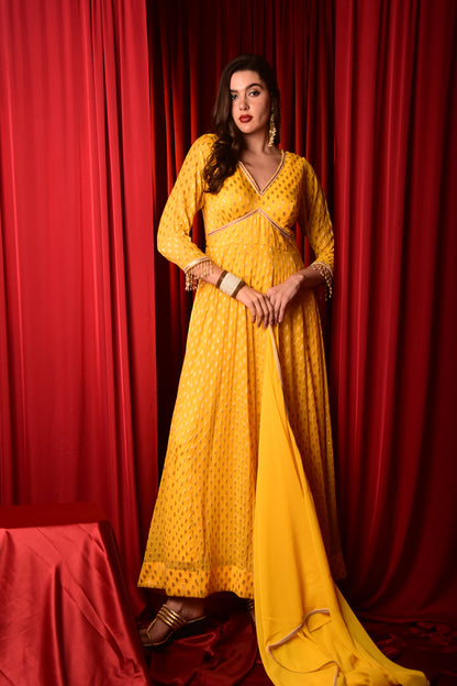 YELLOW MAXI GOWN WITH DUPATTA