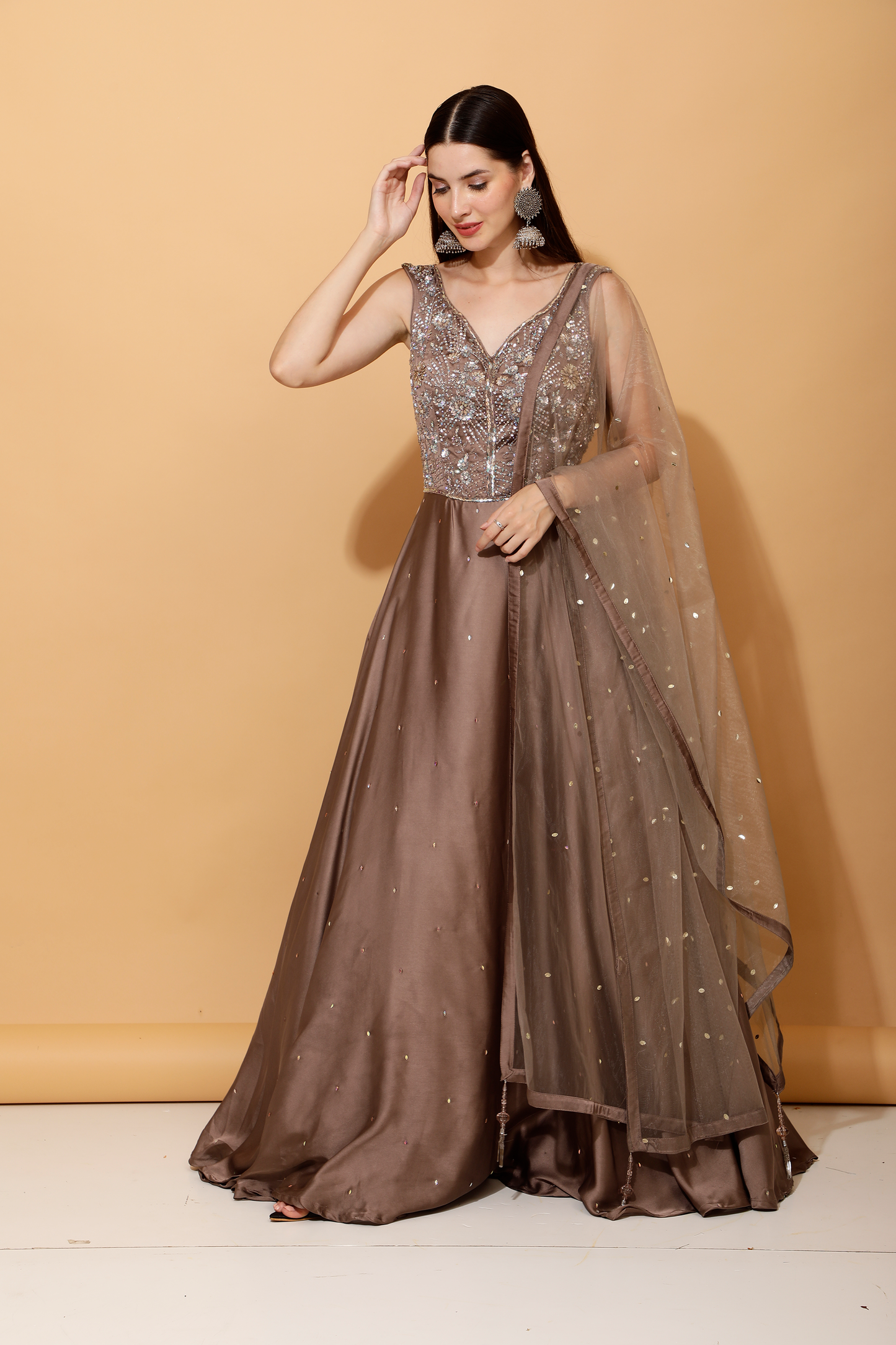 METALIC HAND EMBROIDED GOWN WITH DUPATTA