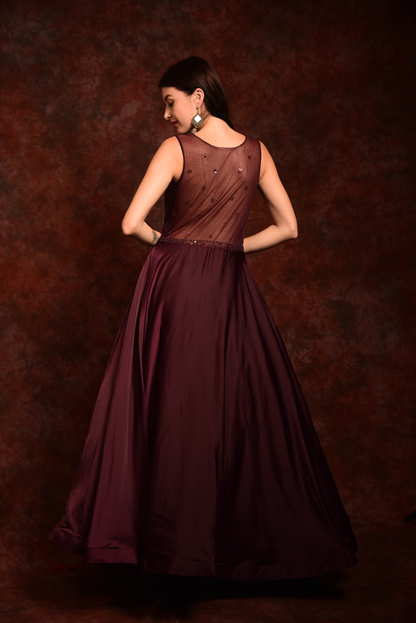 Embroidered Wine Gown