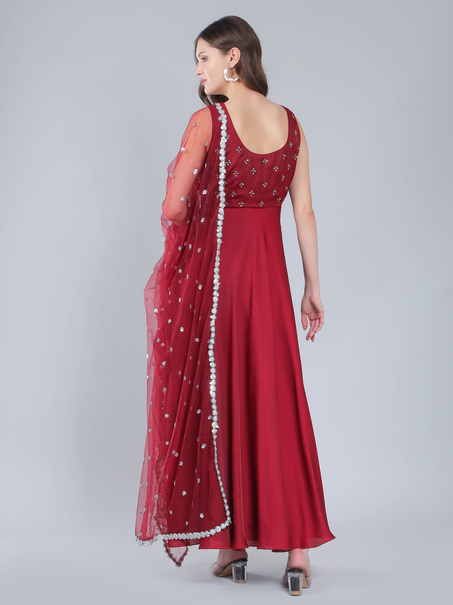 Cherry red hand embroidered gown