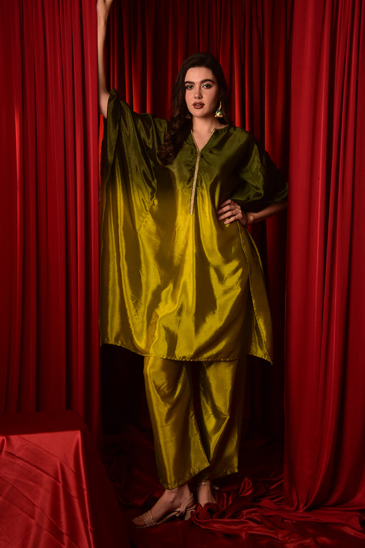 GREEN OMBRE KAFTAN CO-ORD SET