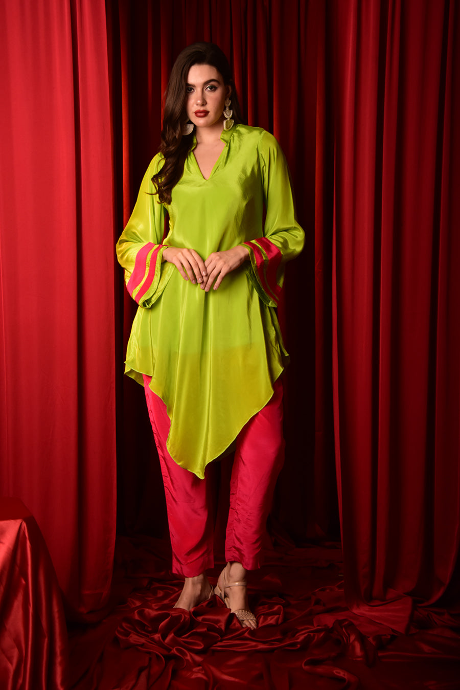 FLUROSCENT GREEN A-LINE HIGH LOW CO-ORD SET