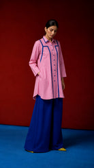 Laalzari blush pink cotton shirt tunic and wide-leg palazzo co-ord set for women — front view