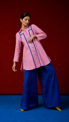 Laalzari blush pink cotton shirt tunic and wide-leg palazzo co-ord set for women — outfit detail