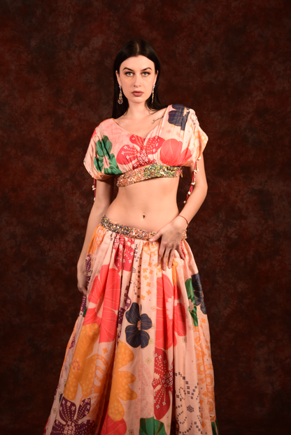 Multi colour indo western crop top skirt