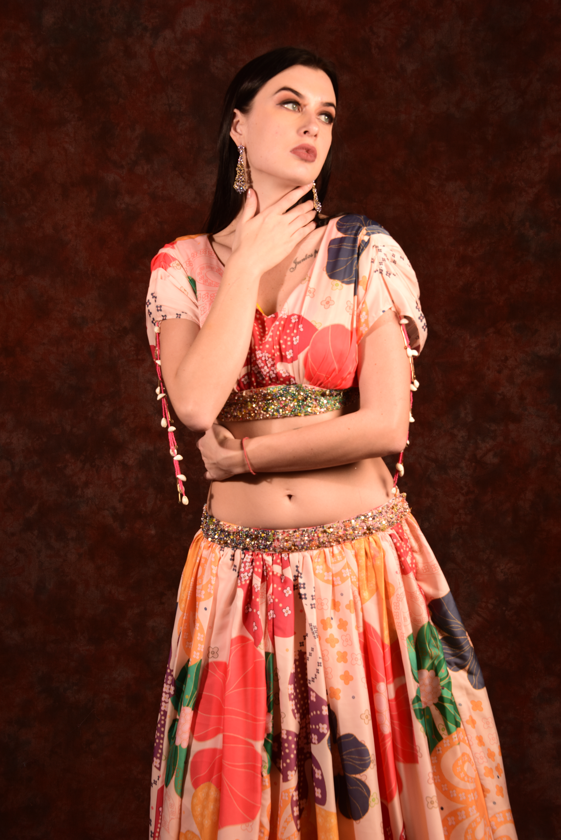 Multi colour indo western crop top skirt Laalzari