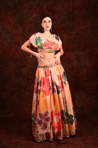 Multi colour indo western crop top skirt