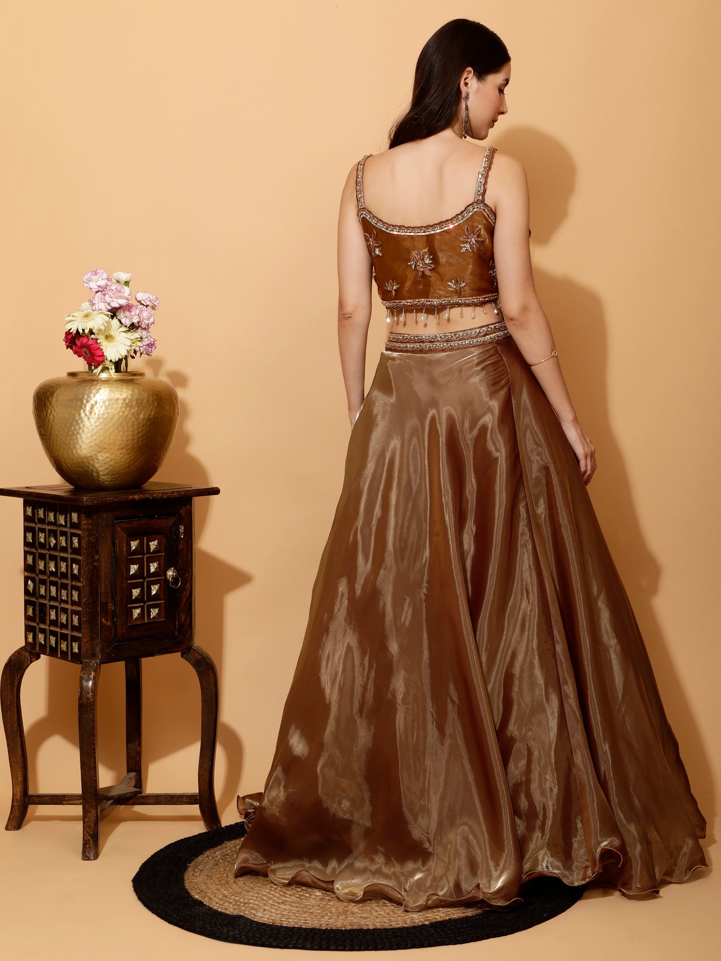 Golden Designer Blouse With Silk Skirt