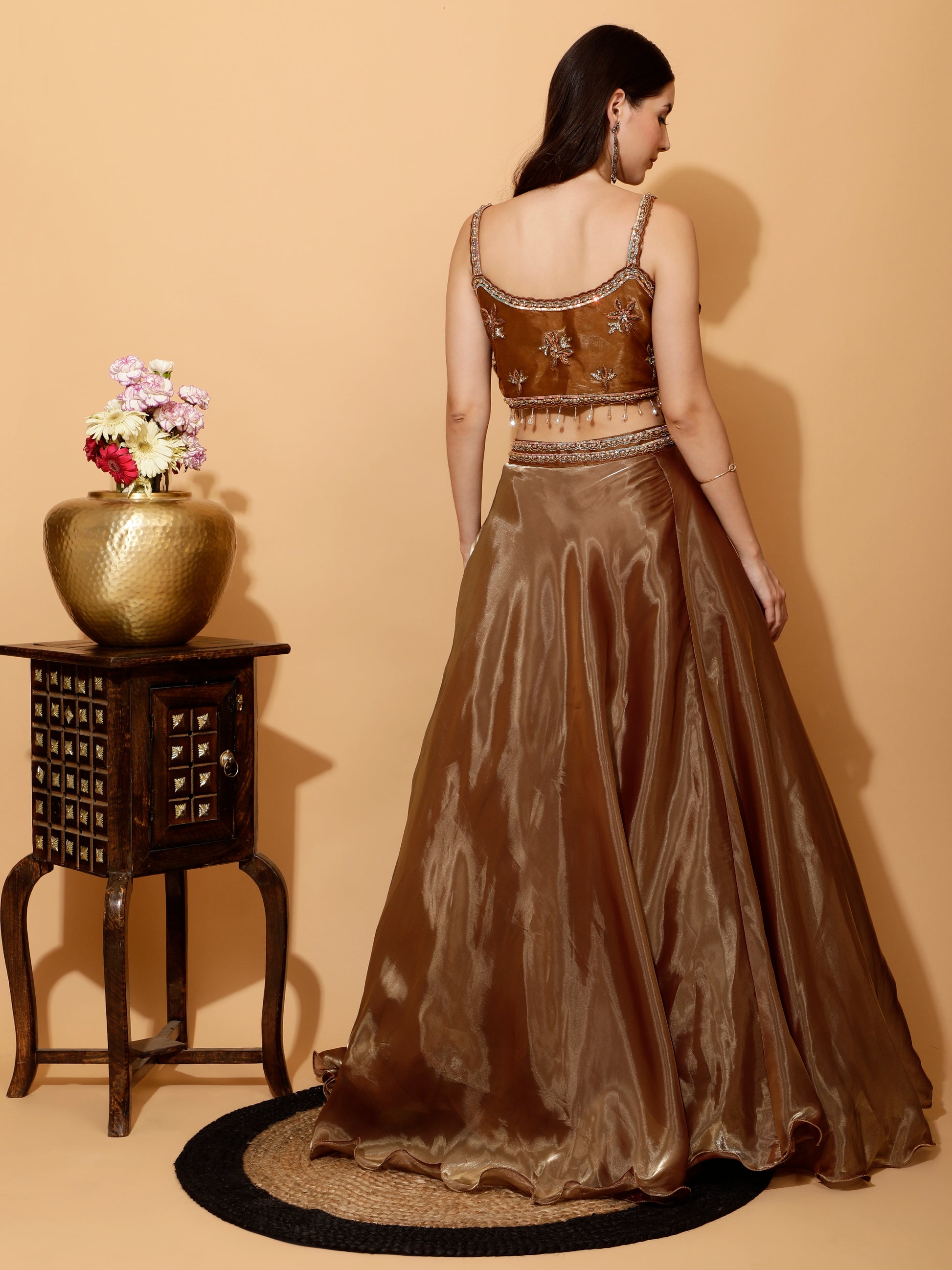 Golden Designer Blouse With Silk Skirt – Laalzari