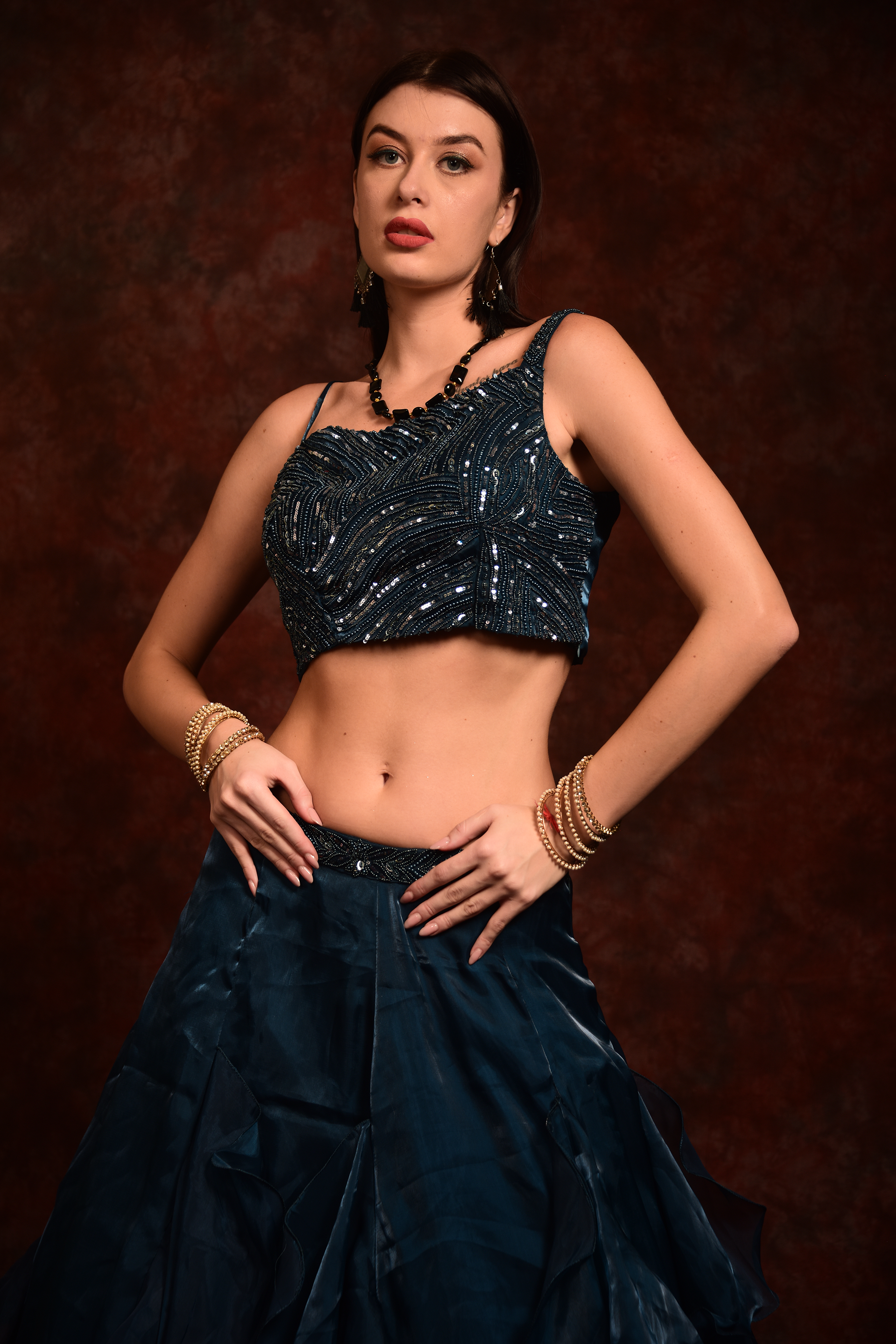 Ruffle crop 2024 top with skirt