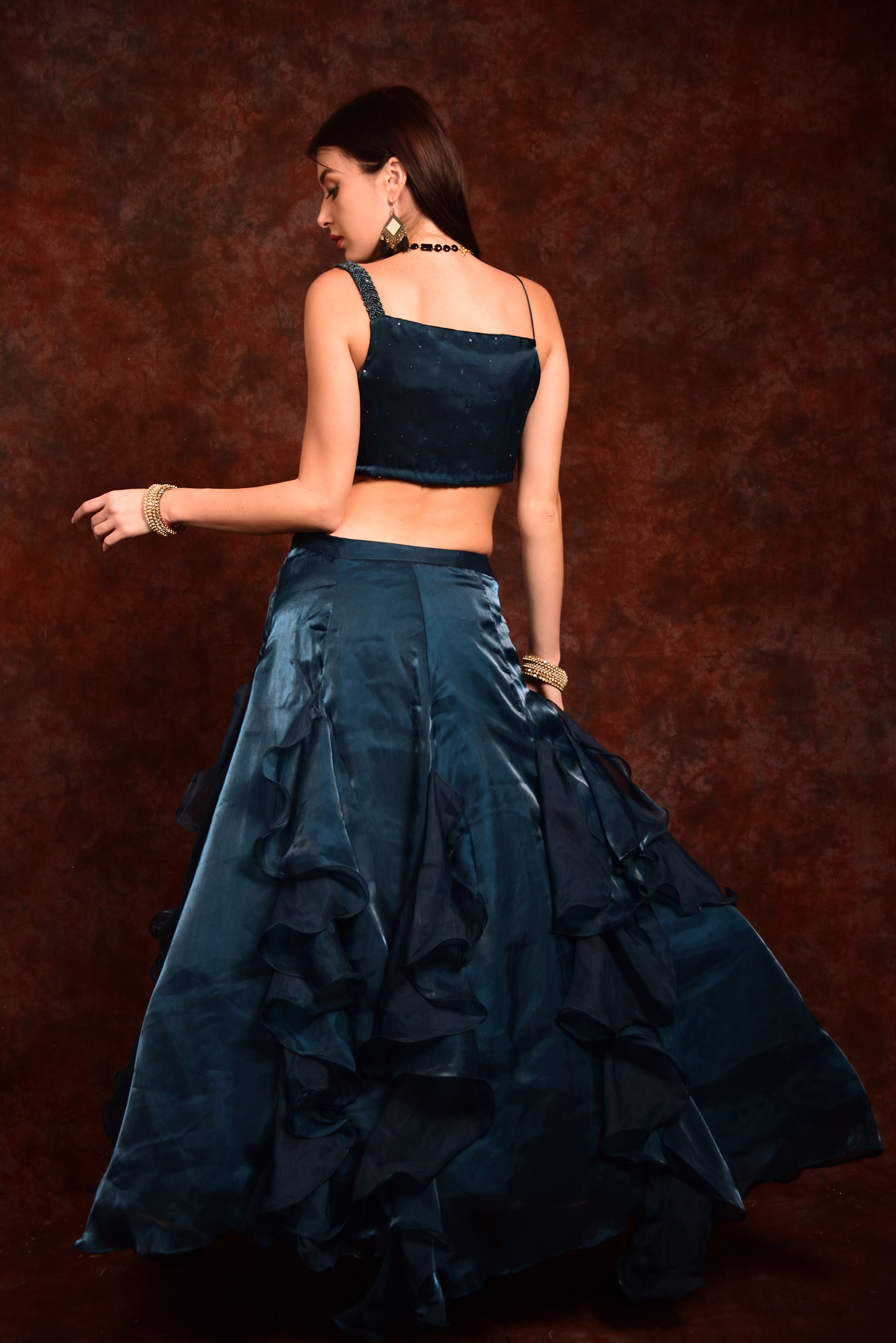 Ruffle crop 2024 top with skirt