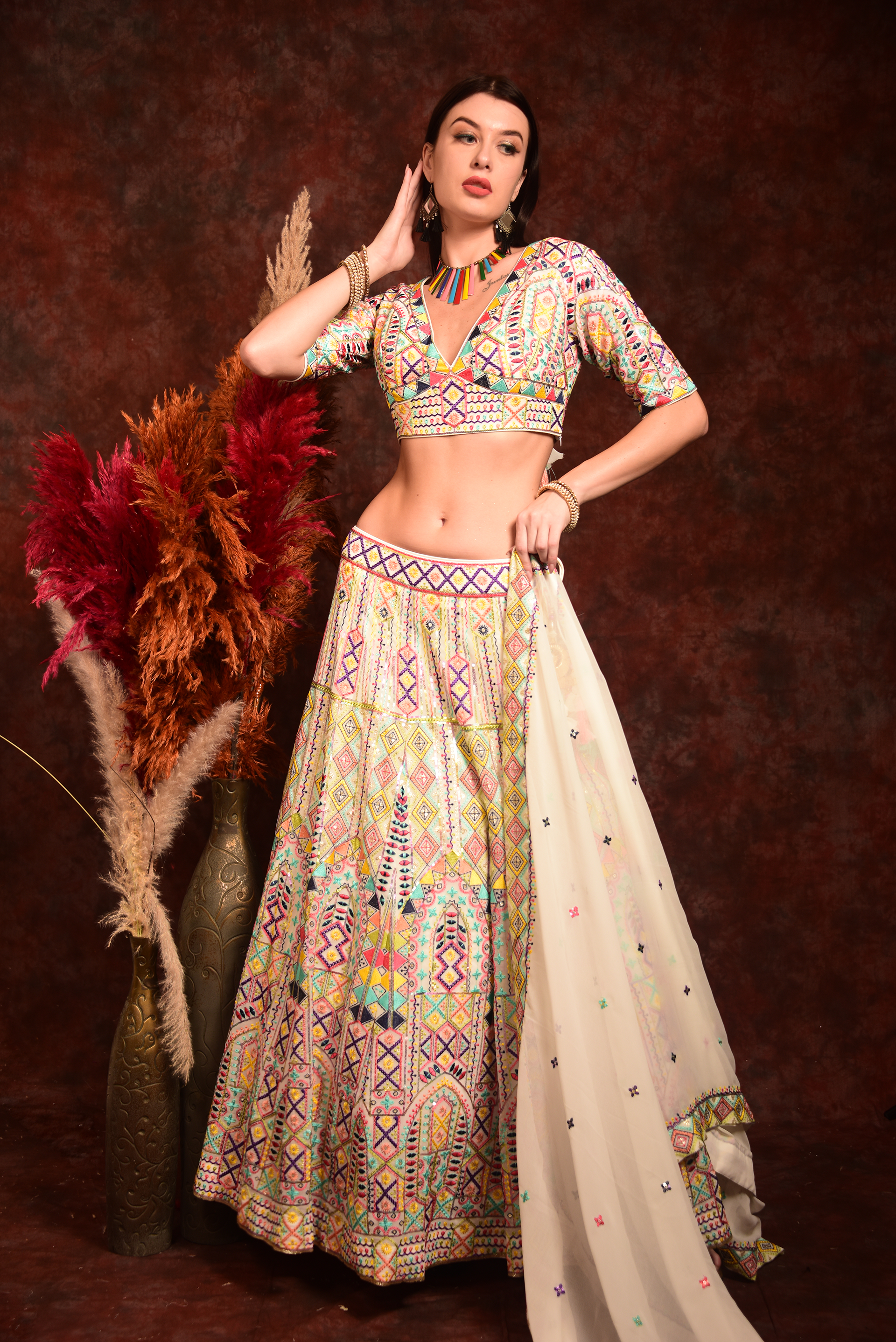 Buy FUSIONIC Royal Look Thread And Sequins Work Off-White Lehenga Choli For  Women at Amazon.in