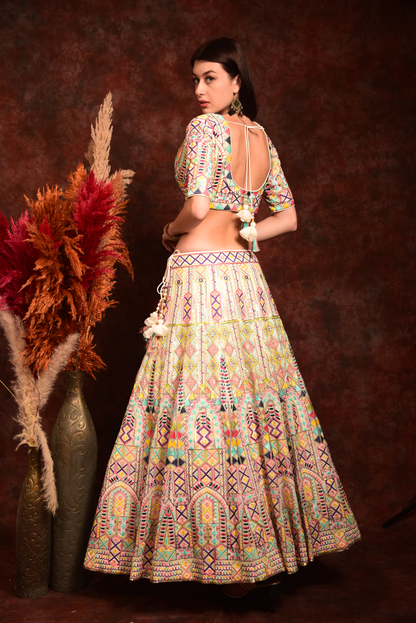 White Thread Work Lehenga Choli With Dupatta