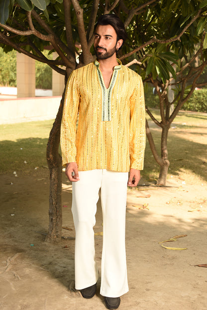 MIRROR EMBROIDERED SHORT KURTA WITH PANTS