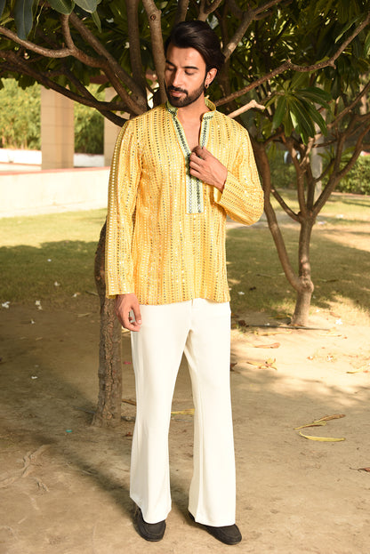 MIRROR EMBROIDERED SHORT KURTA WITH PANTS