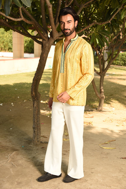 MIRROR EMBROIDERED SHORT KURTA WITH PANTS