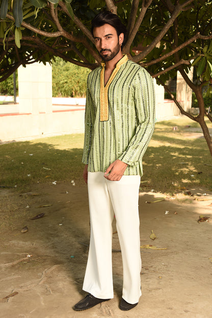 MIRROR EMBROIDERED SHORT KURTA WITH PANTS