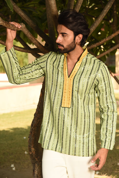 MIRROR EMBROIDERED SHORT KURTA WITH PANTS