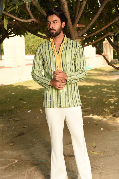 MIRROR EMBROIDERED SHORT KURTA WITH PANTS