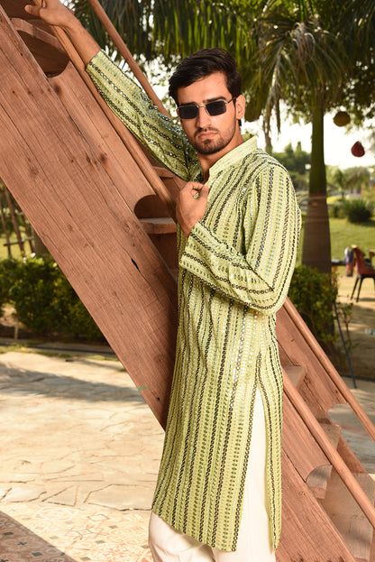 MIRROR EMBROIDERED LONG KURTA WITH PANTS