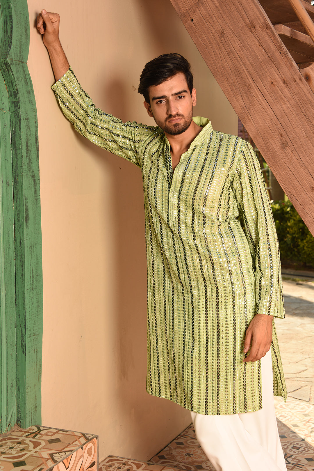 MIRROR EMBROIDERED LONG KURTA WITH PANTS