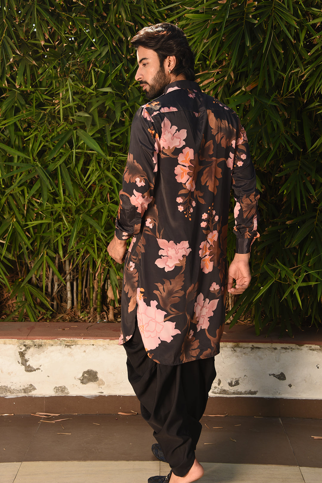 BLACK PRINTED PATHANI KURTA SET