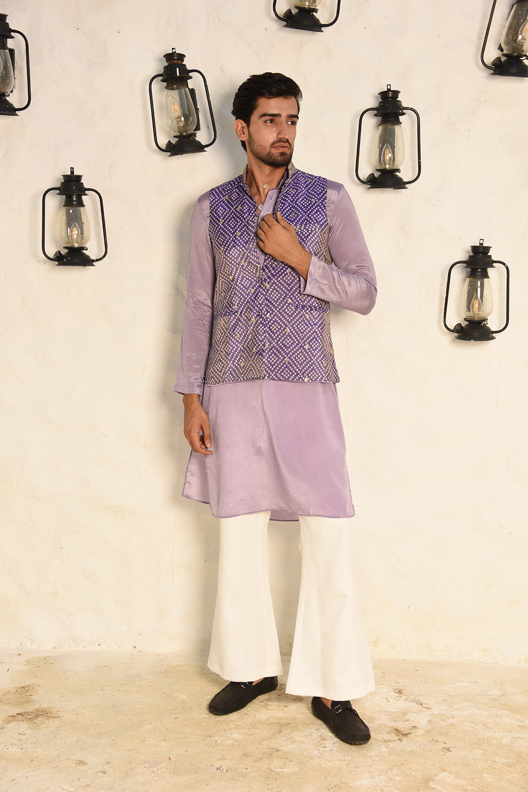 LILAC CHINON STRAIGHT KURTA SET WITH BANDHI JACKET