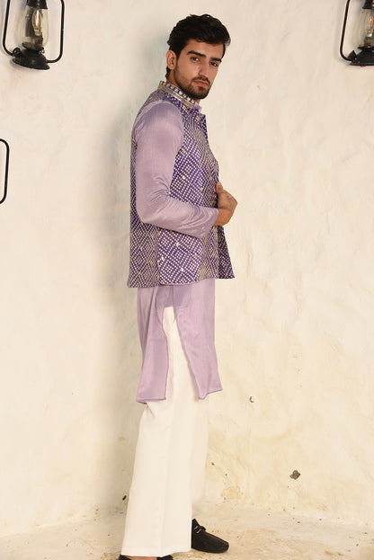 LILAC CHINON STRAIGHT KURTA SET WITH BANDHI JACKET