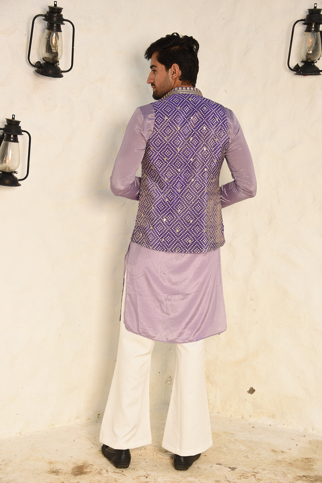 LILAC CHINON STRAIGHT KURTA SET WITH BANDHI JACKET